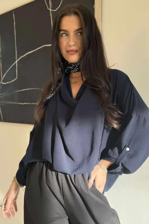 Suki Drape Cowl Blouse Navy /12=